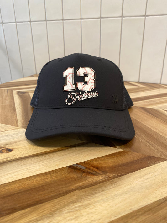 Custom Baseball/Softball Number with Name Below Hat
