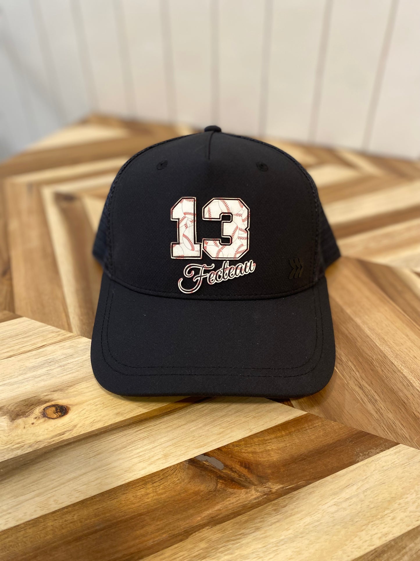Custom Baseball/Softball Number with Name Below Hat