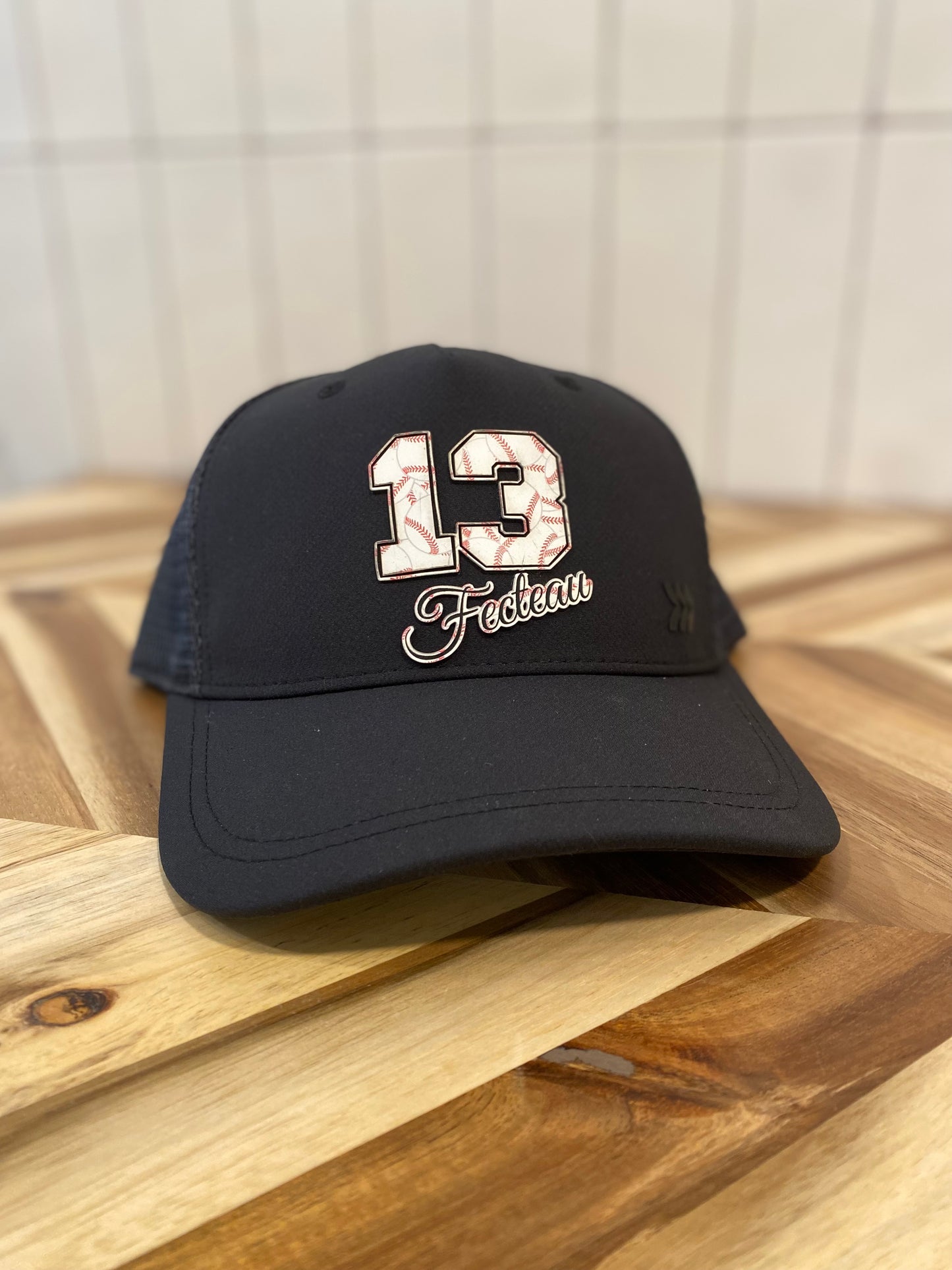 Custom Baseball/Softball Number with Name Below Hat