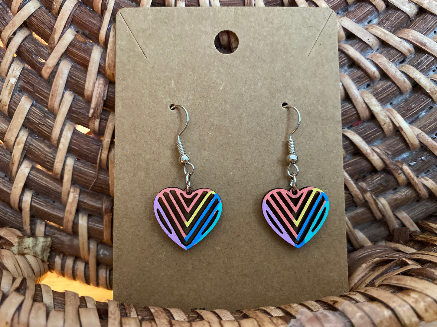Easter/Spring Earrings Pastel Lined Hearts
