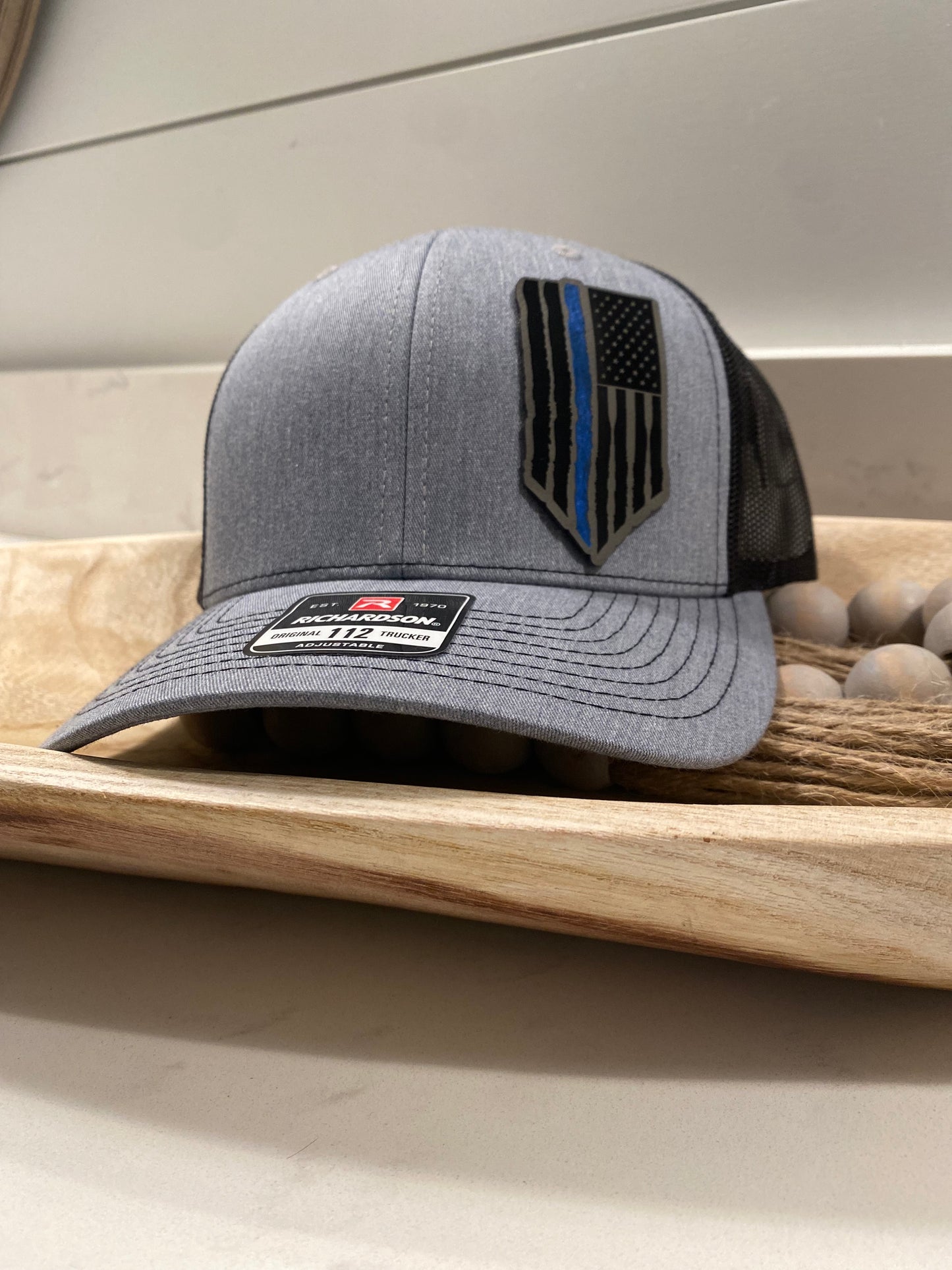 Distressed Flag with Blue Line