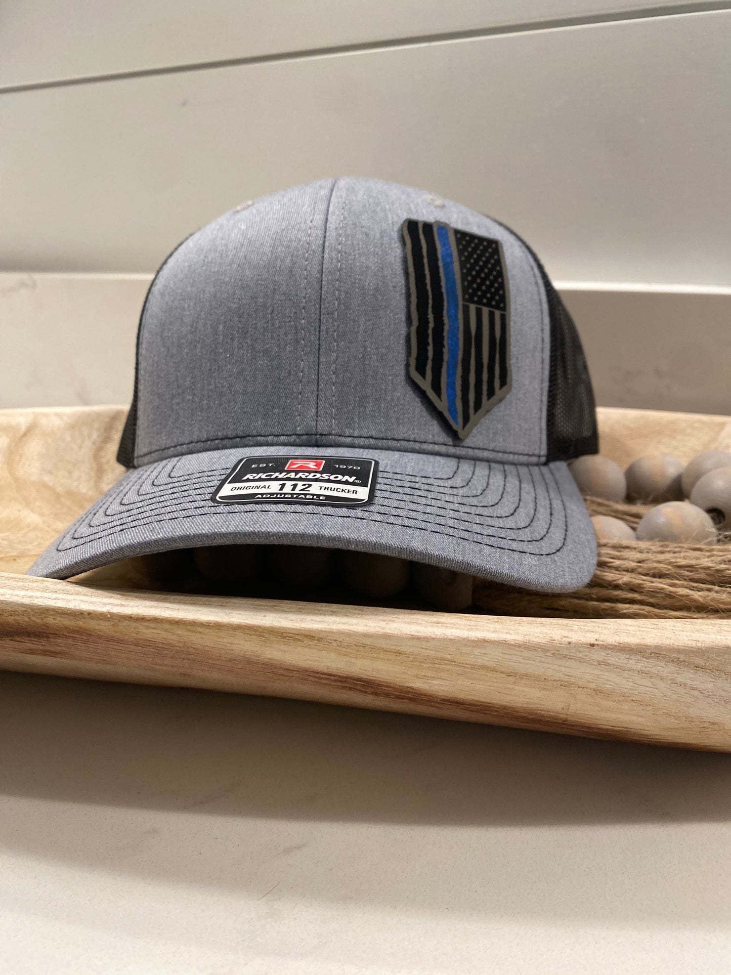 Distressed Flag with Blue Line