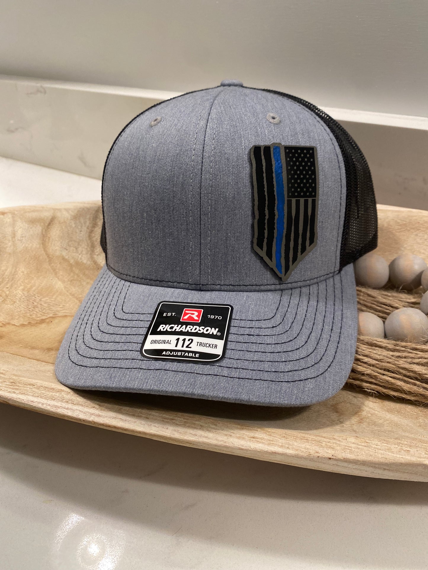 Distressed Flag with Blue Line