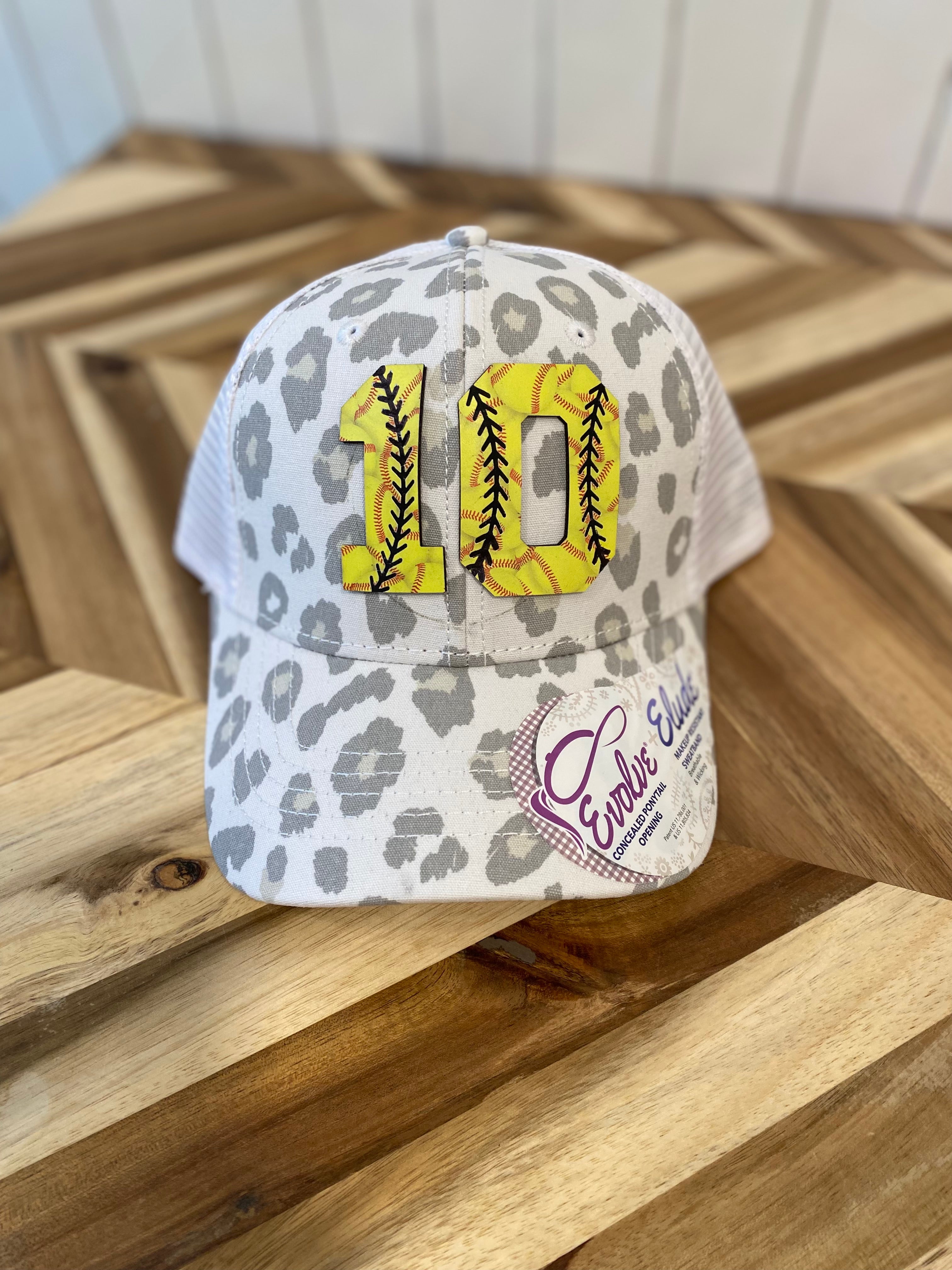 This Custom Softball Number hat with UV Printed Softball Designed Leather is HOT!