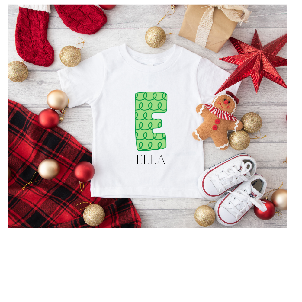 Kids Christmas Initial T Shirts 3 Prints Available