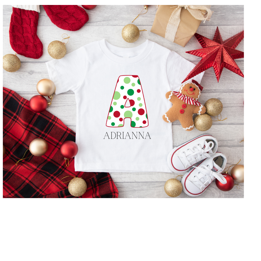 Kids Christmas Initial T Shirts 3 Prints Available