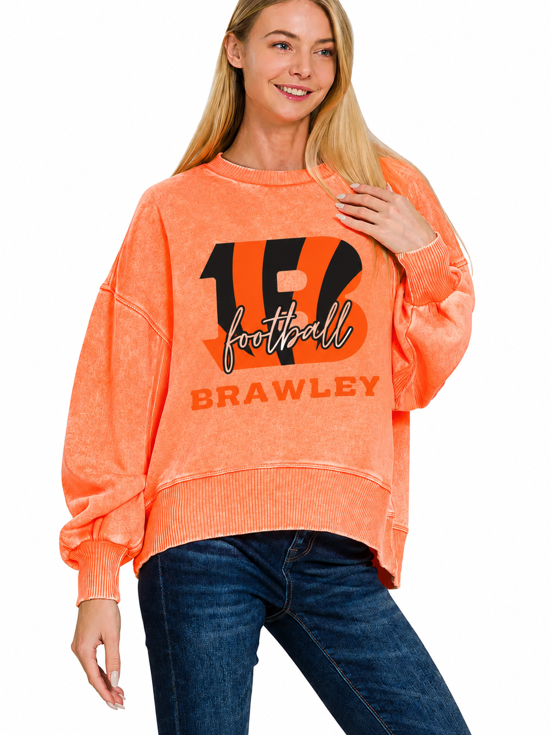 Brawley Bengals Acid Wash Oversized Fleece Pullover