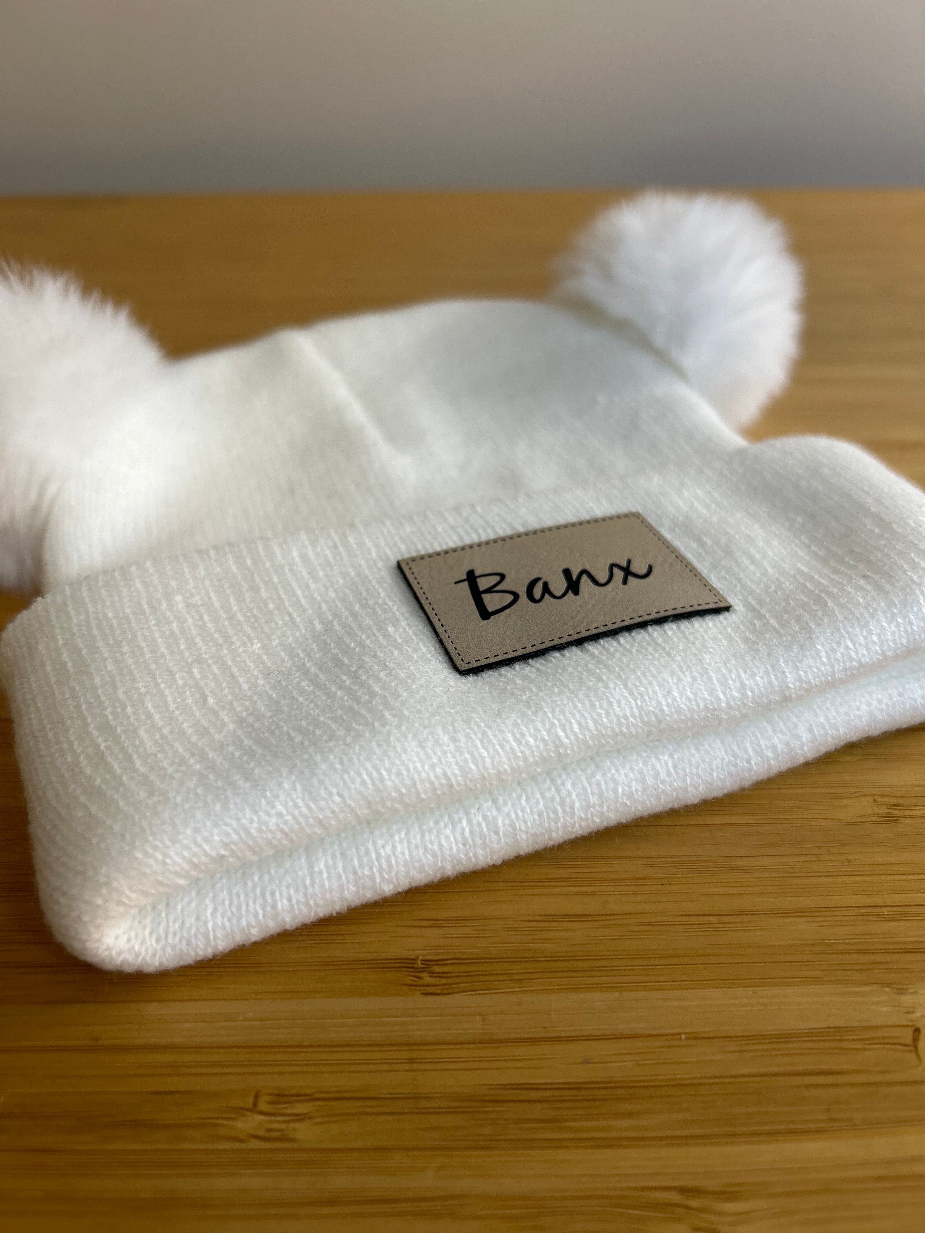 Custom Name Infant/Toddler Winter Hat with Double Poms