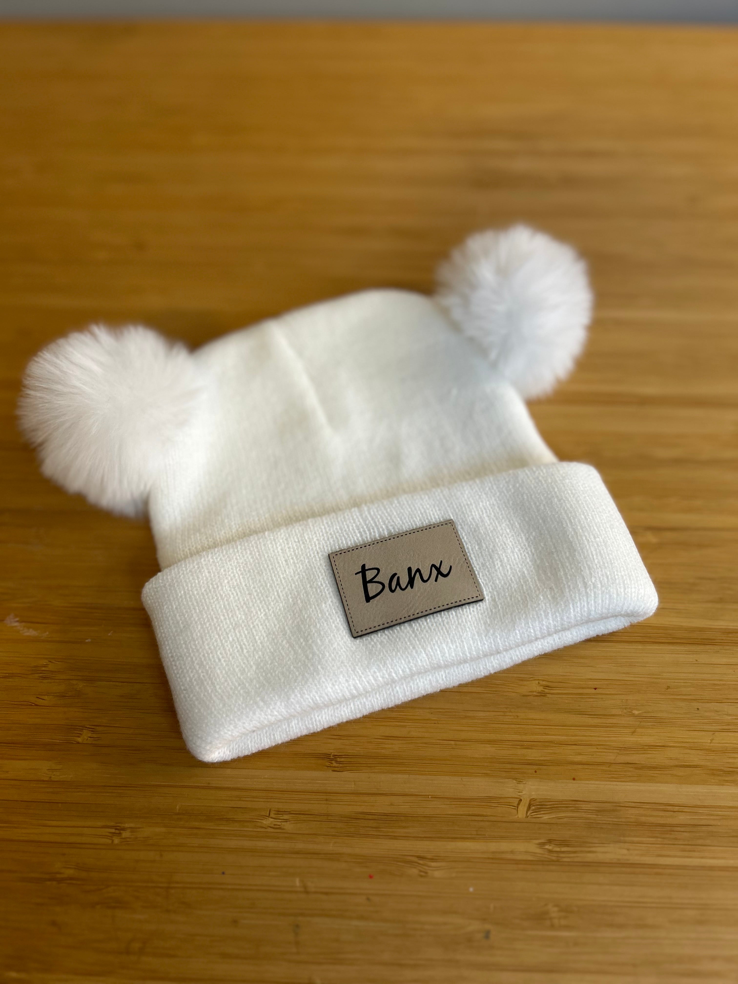 Custom Name Infant/Toddler Winter Hat with Double Poms