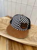 Youth Black/White Checkered Hat with Faux Leather Brim