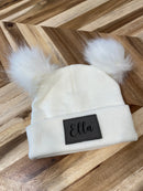 Infant/Toddler White Winter Hat with double Poms