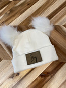 Infant/Toddler White Winter Hat with double Poms