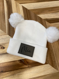 Infant/Toddler White Winter Hat with double Poms