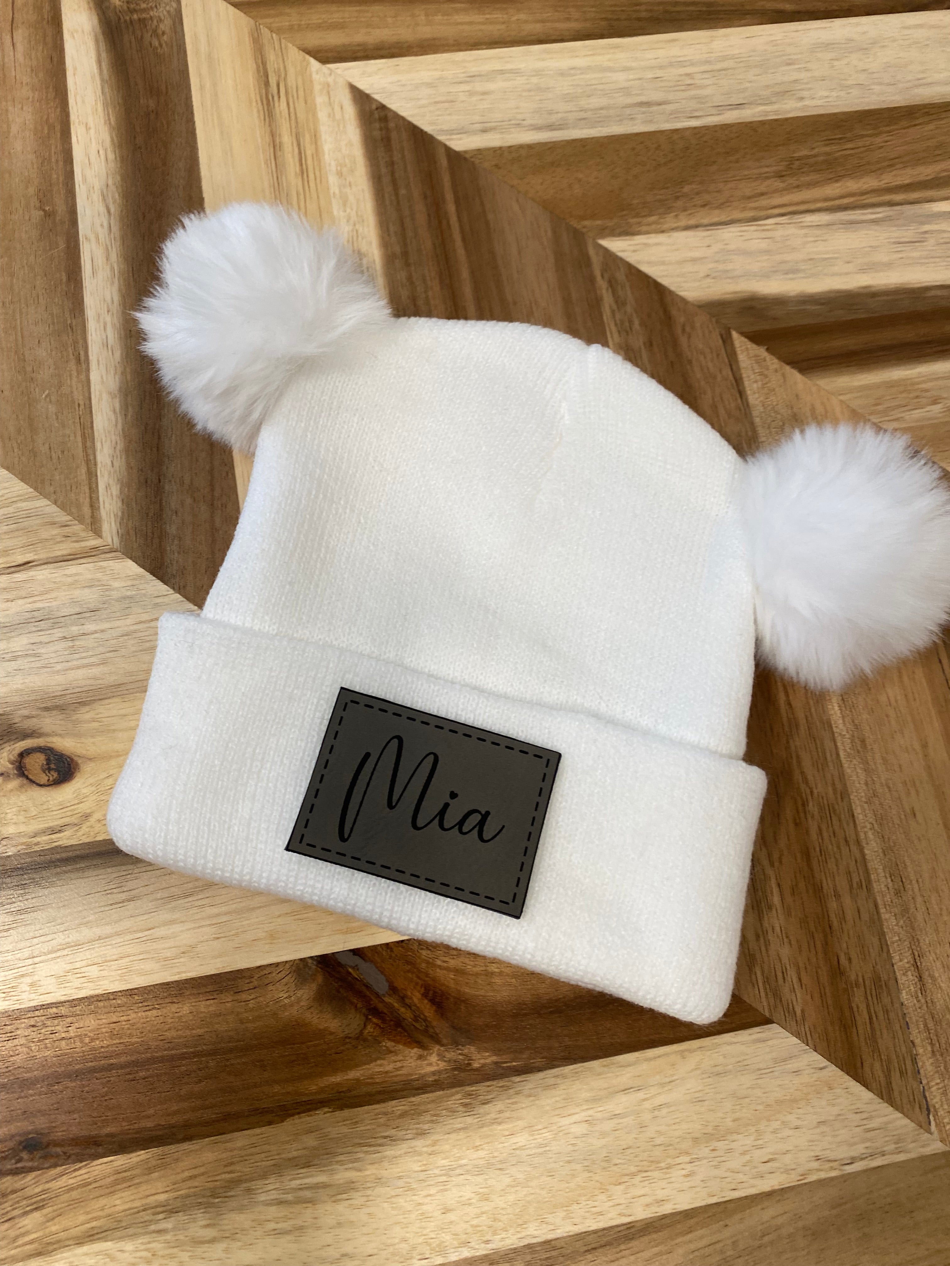 Infant/Toddler White Winter Hat with double Poms