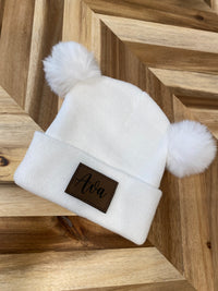 Infant/Toddler White Winter Hat with double Poms