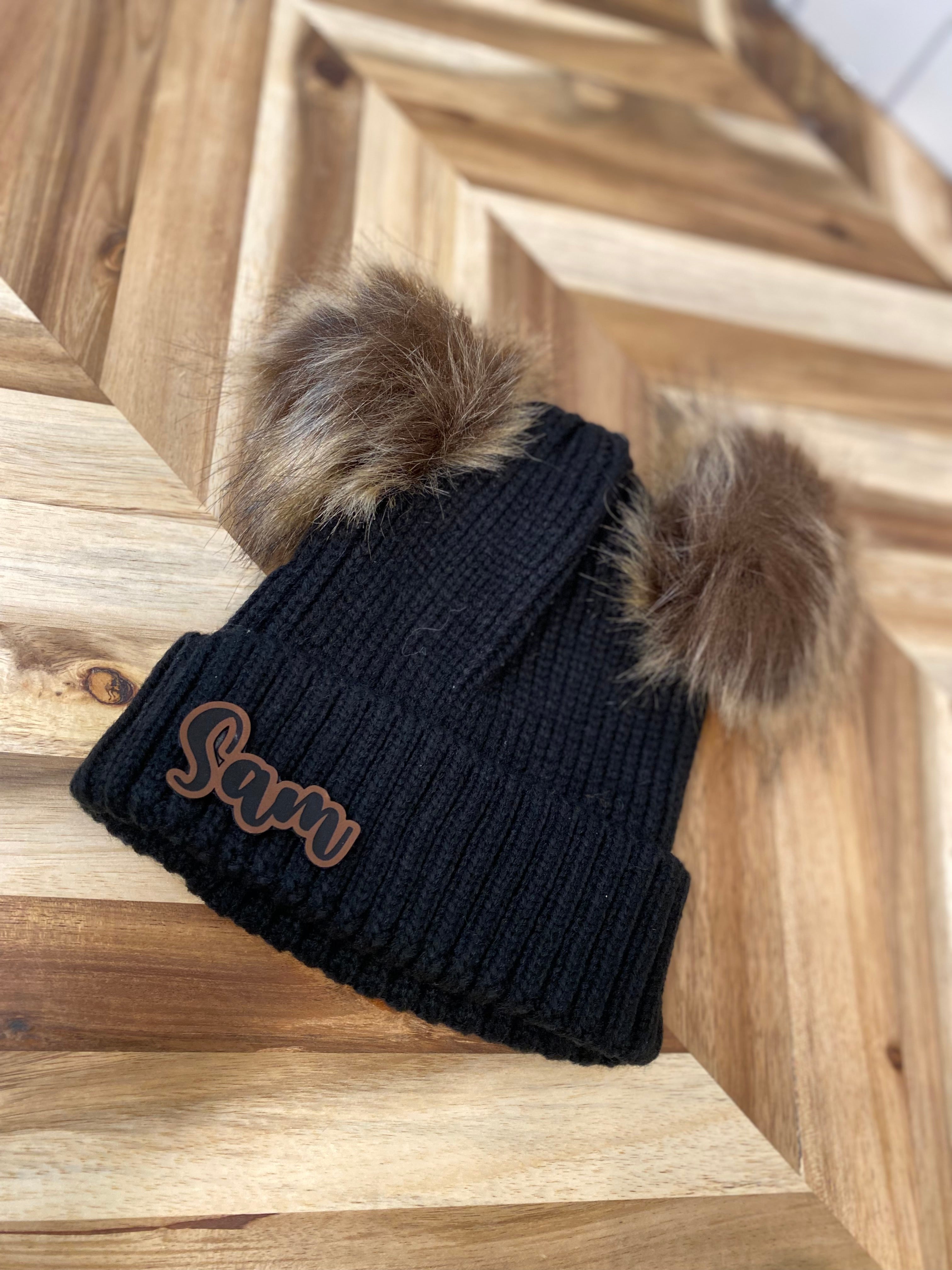 Infant/Toddler Black Ribbed Winter Hat with Two Poms
