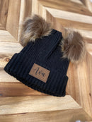 Infant/Toddler Black Ribbed Winter Hat with Two Poms