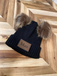 Infant/Toddler Black Ribbed Winter Hat with Two Poms