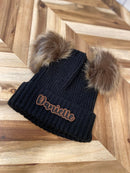 Infant/Toddler Black Ribbed Winter Hat with Two Poms