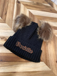 Infant/Toddler Black Ribbed Winter Hat with Two Poms