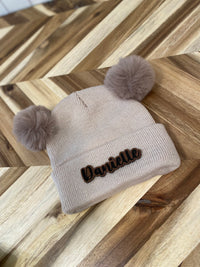 Tan Infant/Toddler Double Pom Winter Hat