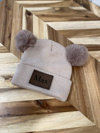 Tan Infant/Toddler Double Pom Winter Hat