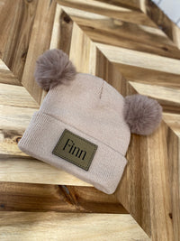 Tan Infant/Toddler Double Pom Winter Hat