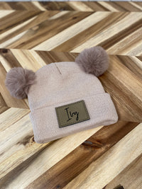 Tan Infant/Toddler Double Pom Winter Hat