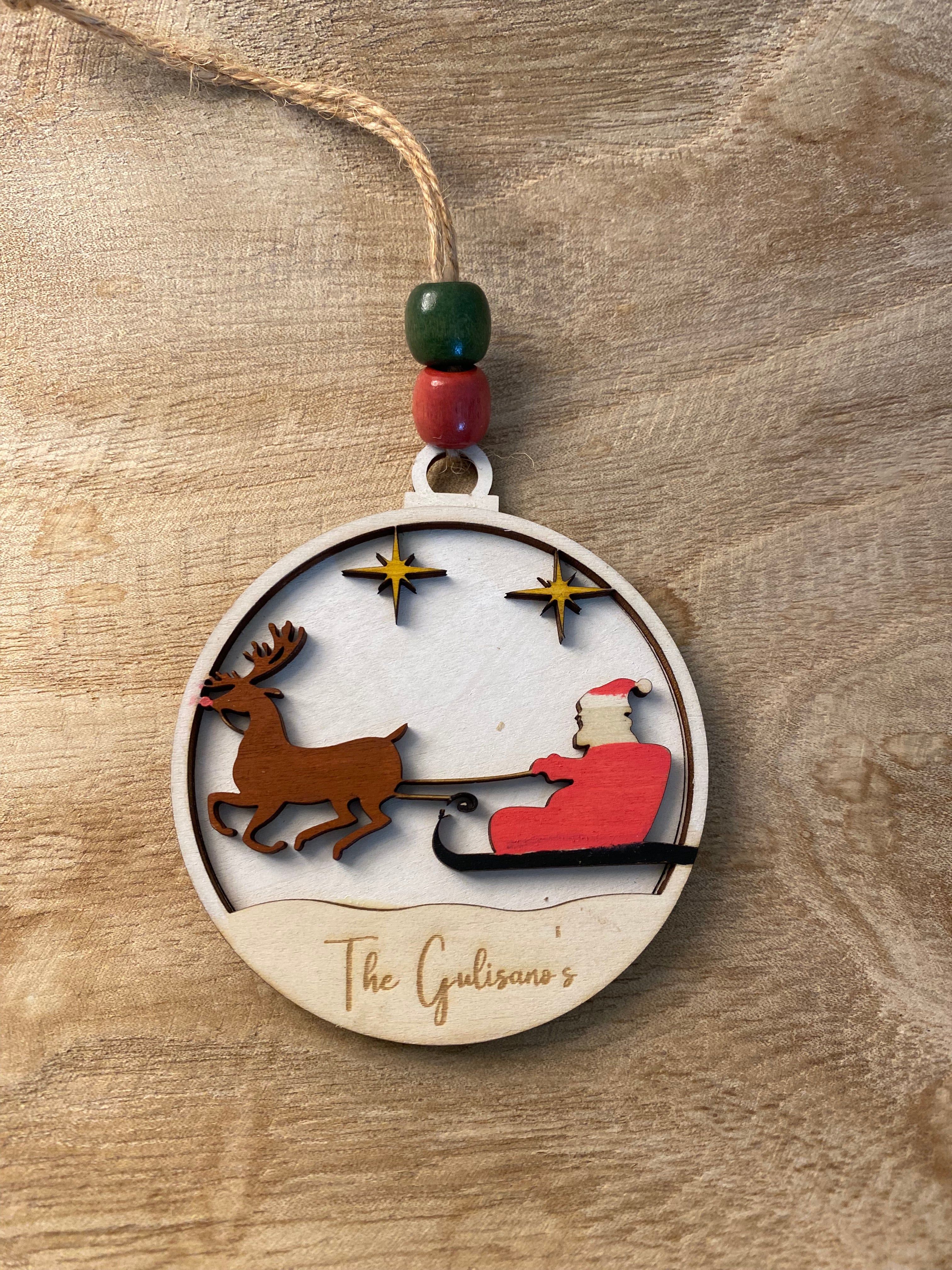 Custom Santa with Sleigh & Reindeer Ornament