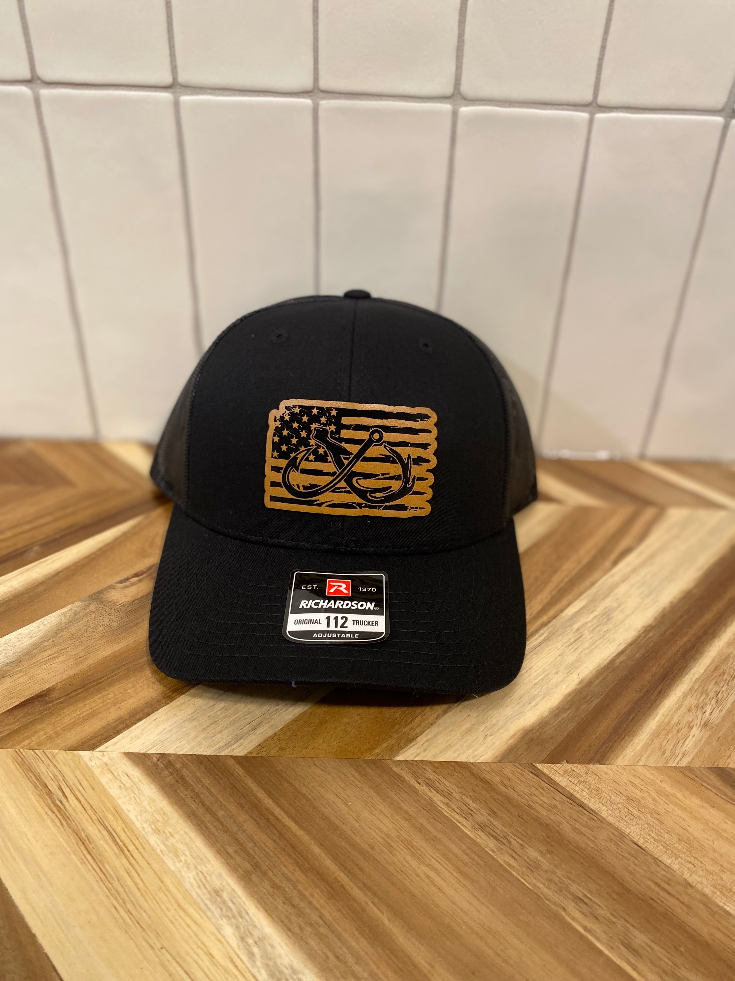 American Flag with Fish Hook & Antler Hat