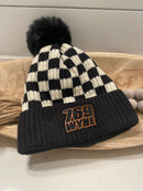 Motocross Black/White Checkered Winter Hat with Pom