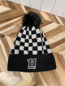 Motocross Black/White Checkered Winter Hat with Pom