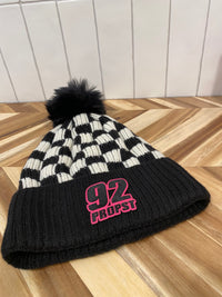 Motocross Black/White Checkered Winter Hat with Pom