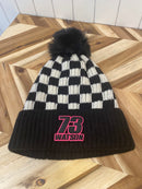 Motocross Black/White Checkered Winter Hat with Pom