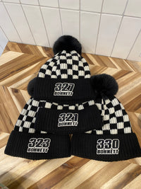Motocross Black/White Checkered Winter Hat with Pom