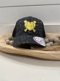 Softball UV Printed Leather w/Heart Bat & Ball Custom Name and or Number