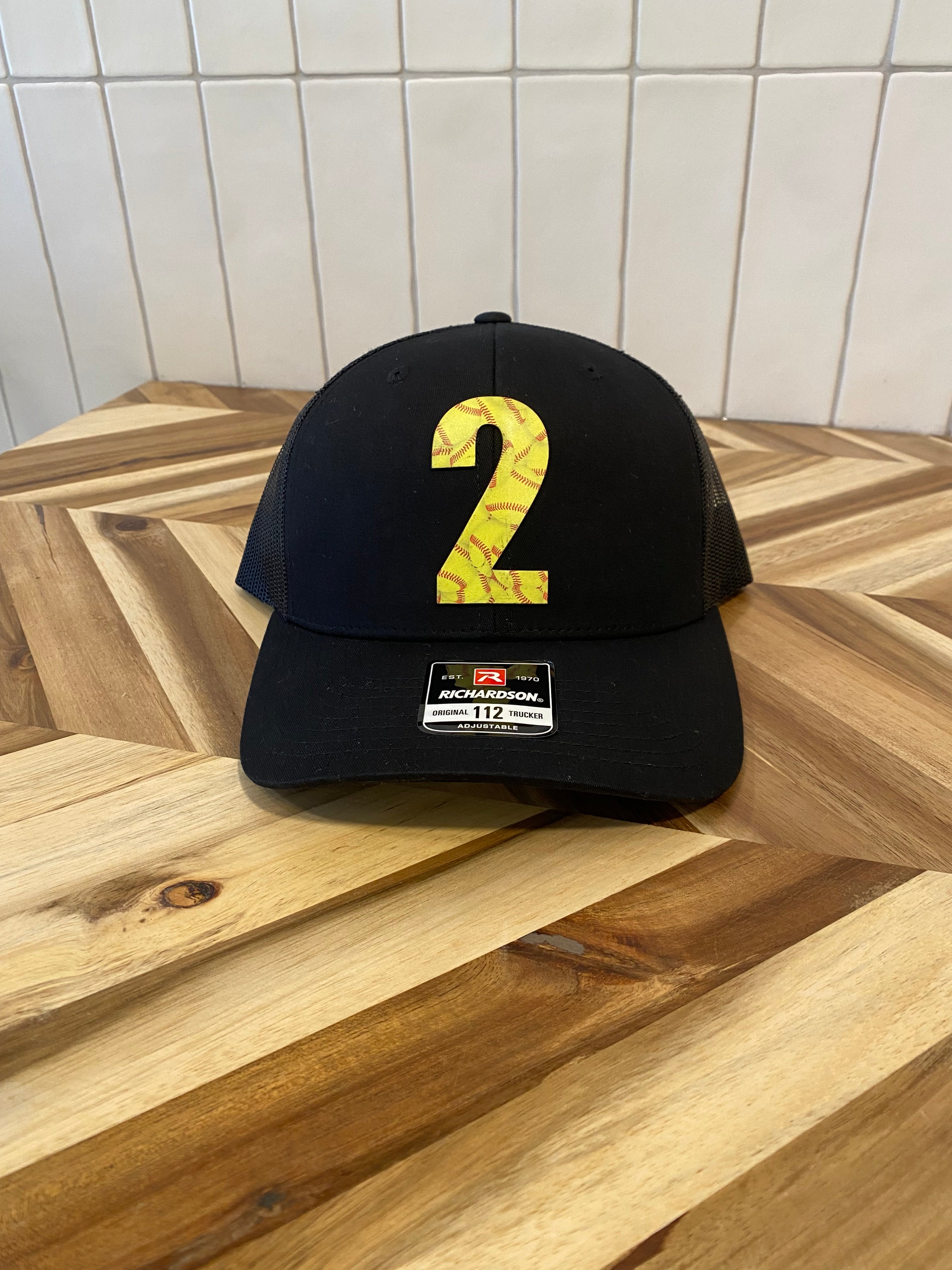 Custom Softball Leather Large Number Hat