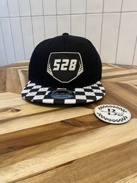 Custom Oversized Black Nameplate Checkered Brim Hat