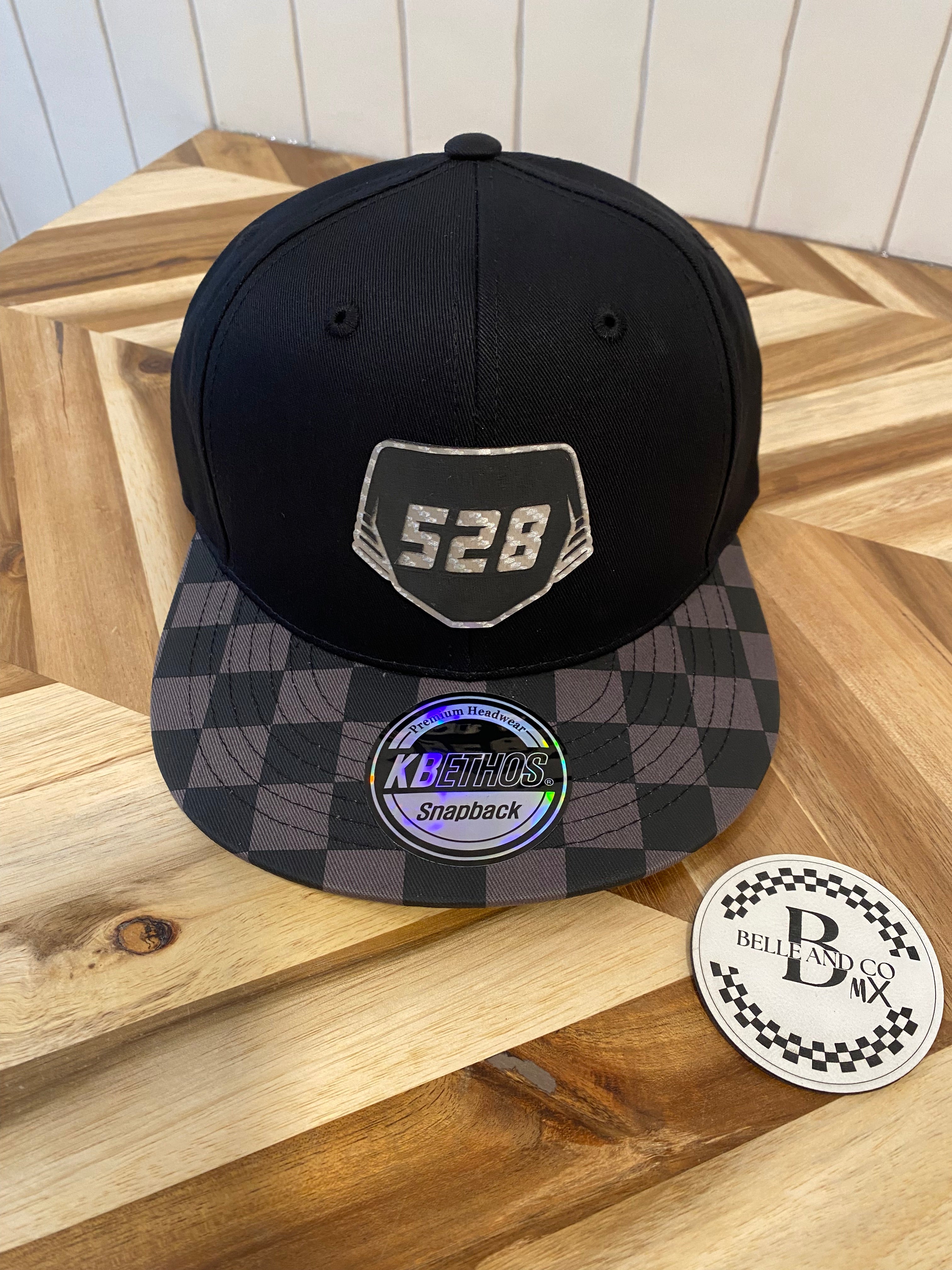 Custom Oversized Carbon Fiber Nameplate Checkered Brim Hat