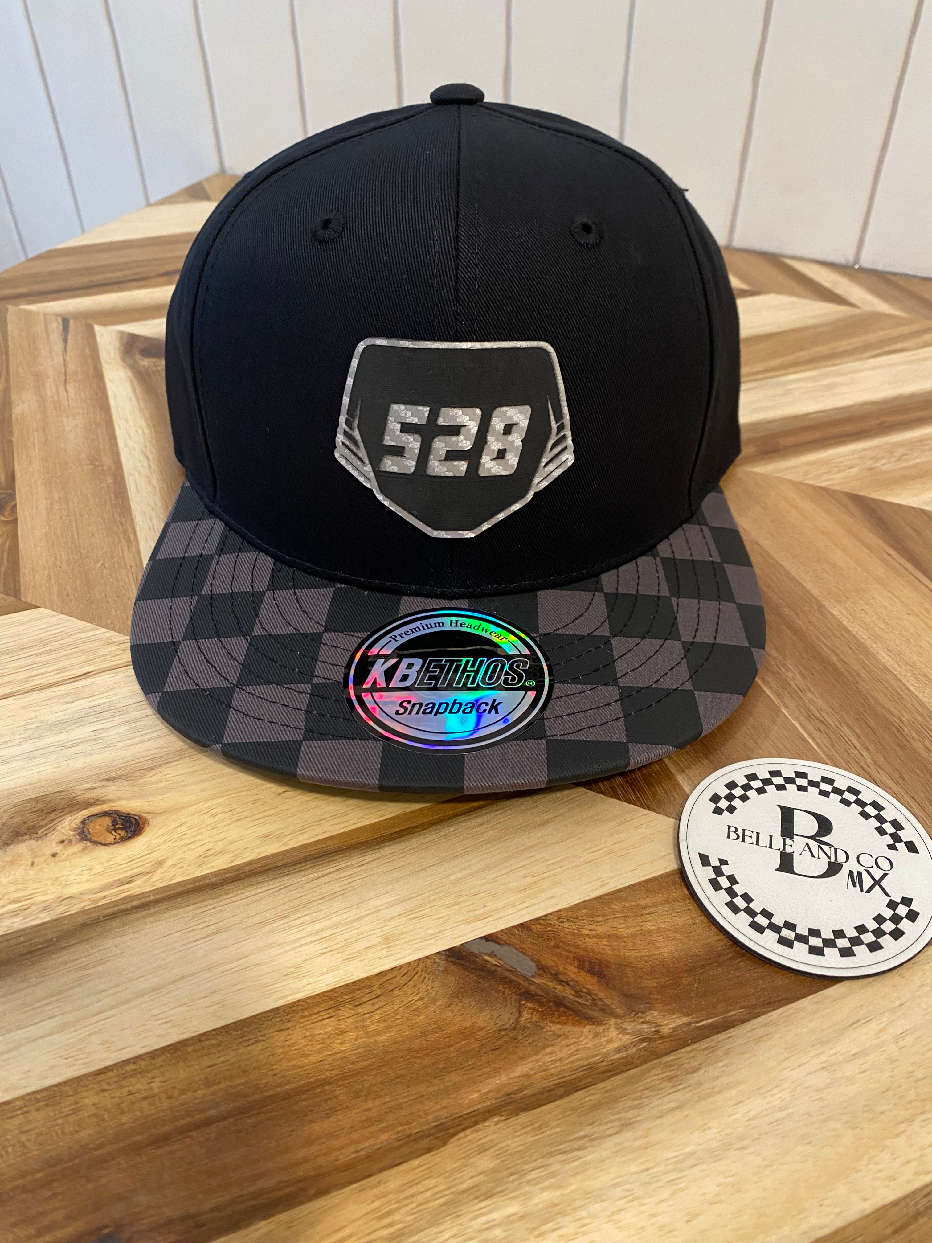 Custom Oversized Carbon Fiber Nameplate Checkered Brim Hat