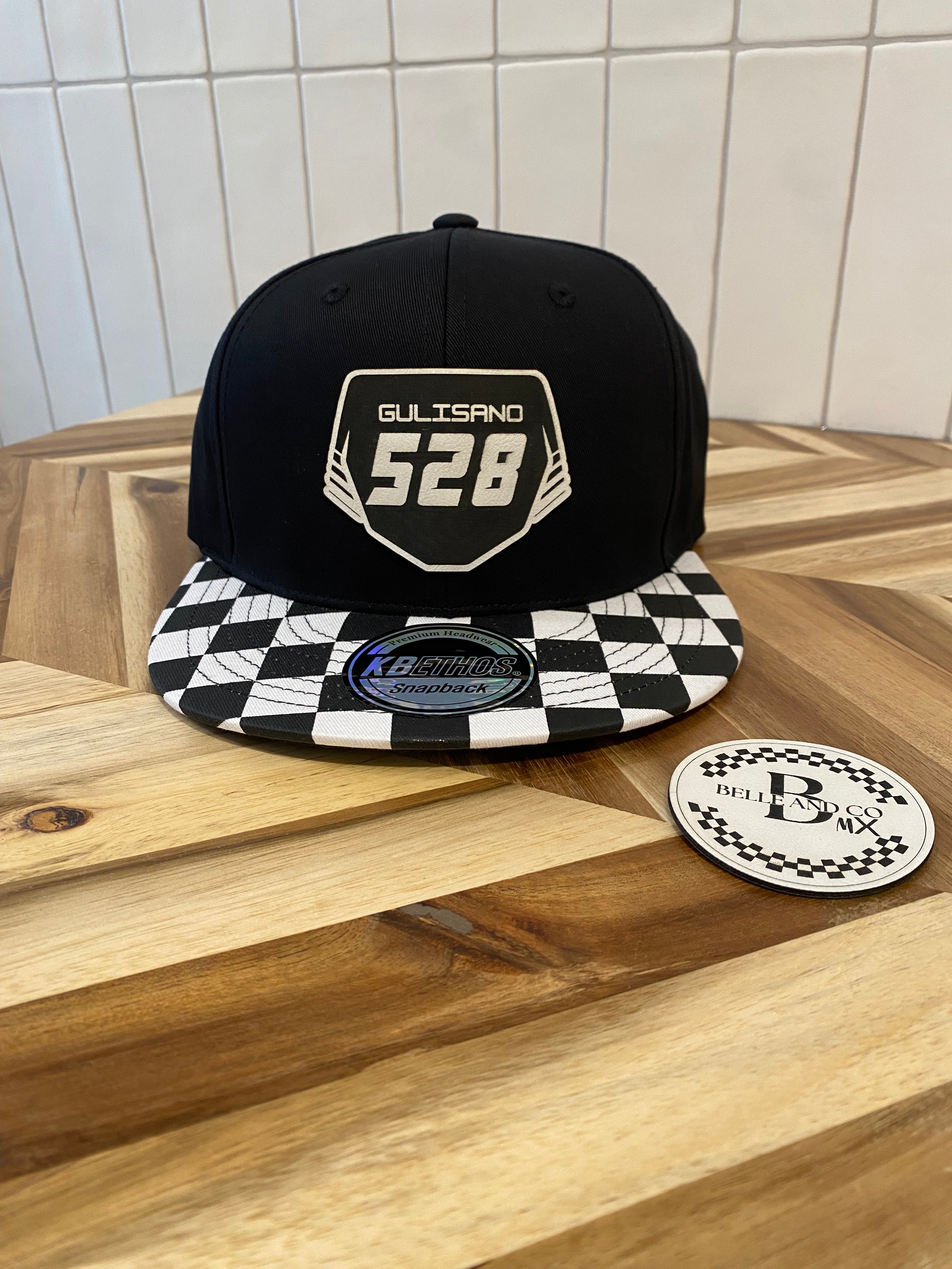 Custom Oversized Black Nameplate Checkered Brim Hat