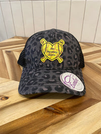 Softball UV Printed Leather w/Heart Bat & Ball Custom Name and or Number