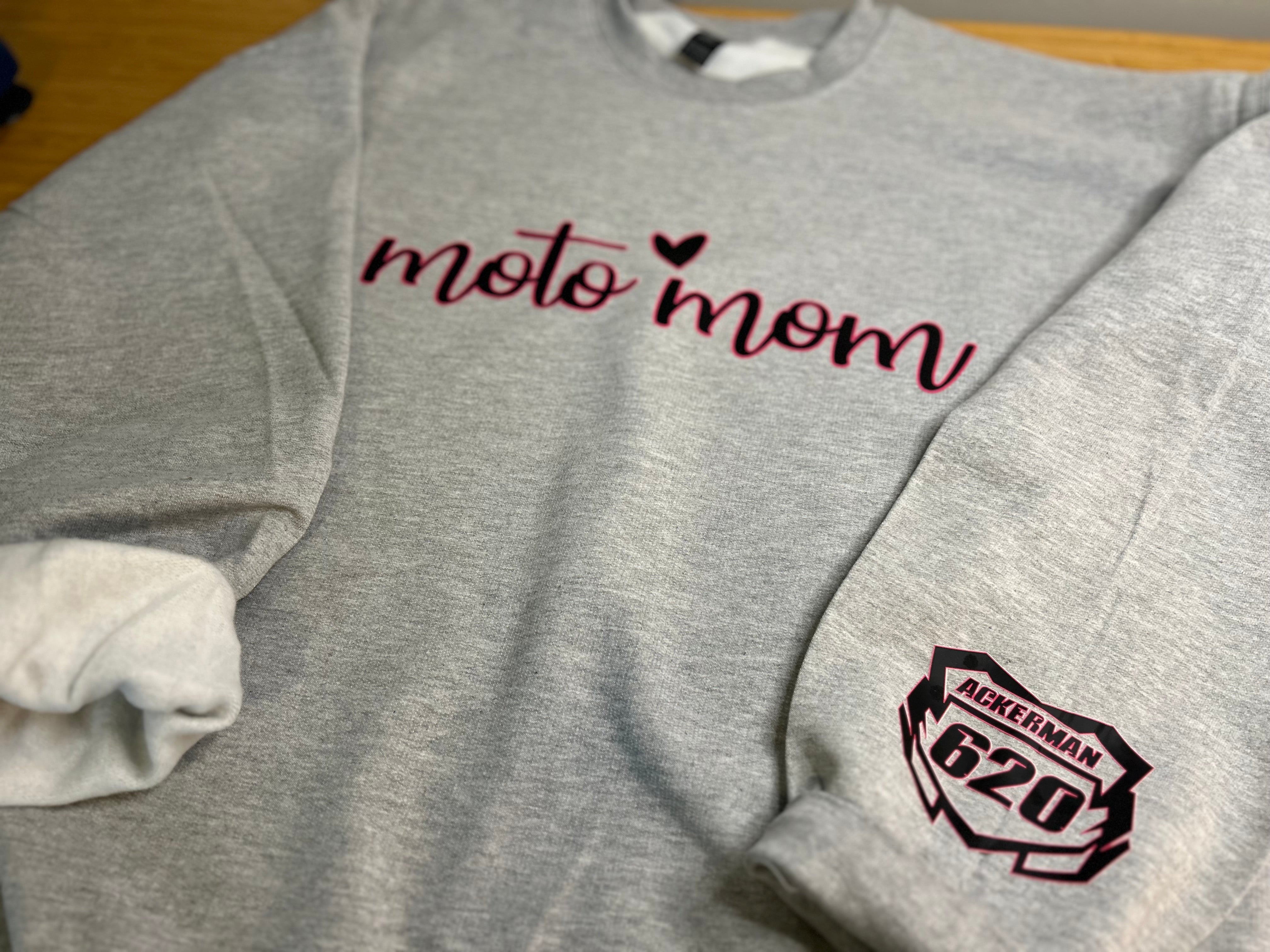 Moto Mom Custom Sweatshirt with Sleeve Nameplate