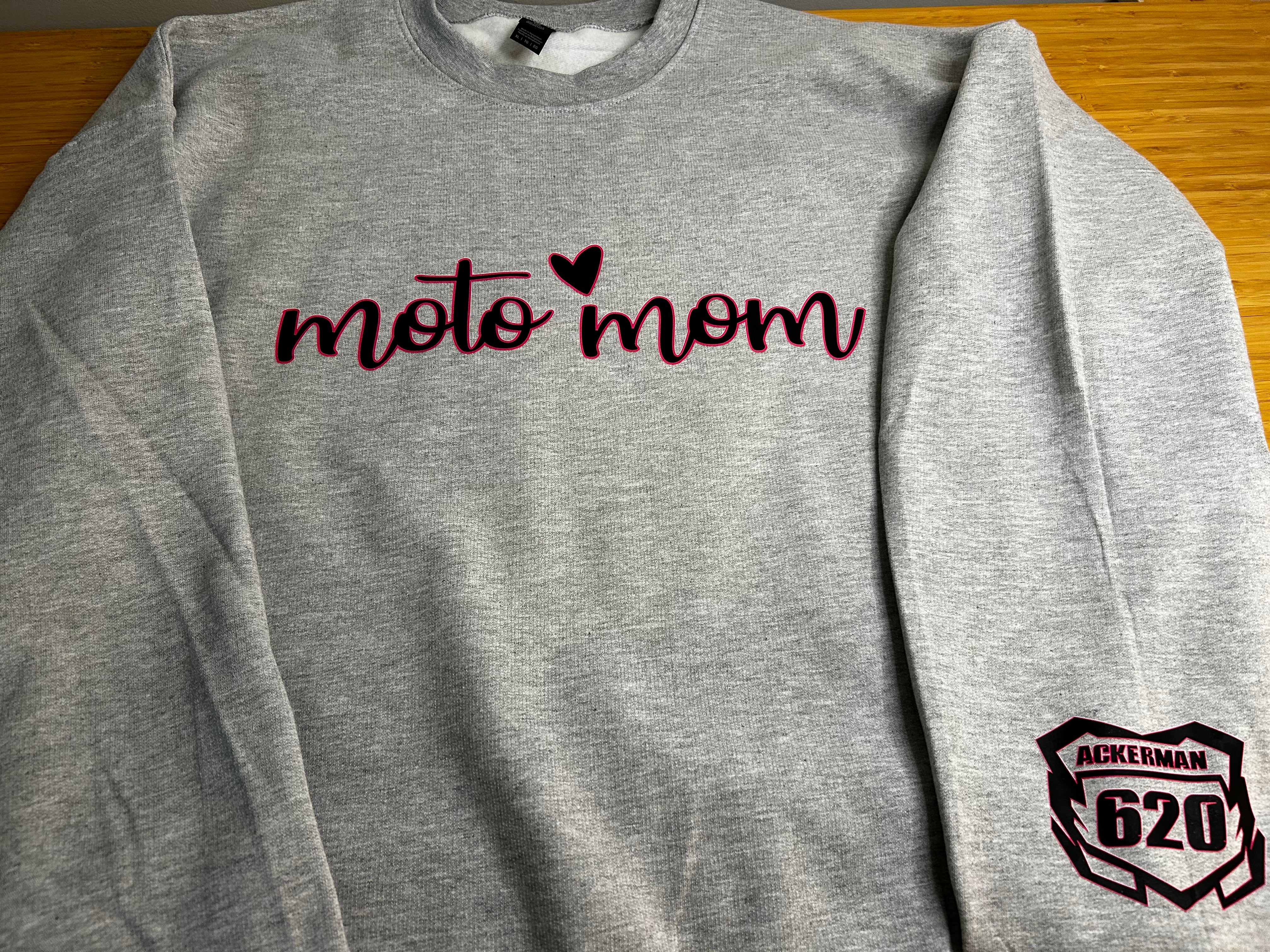 Moto Mom Custom Sweatshirt with Sleeve Nameplate