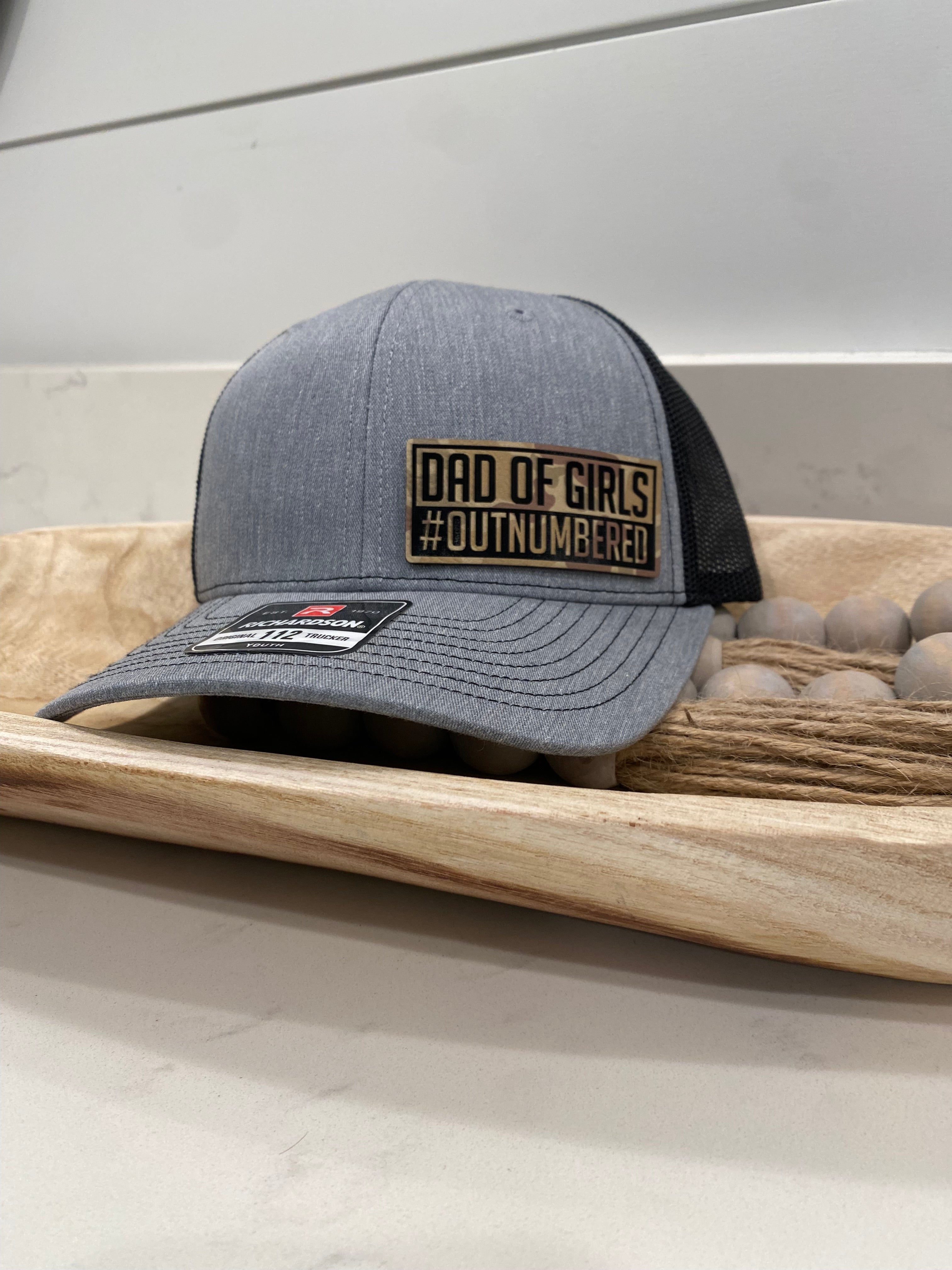 Camo Leather Dad of Girls Outnumbered Hat