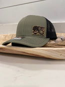 Camo Fishing Hook and Antler American Flag Hat