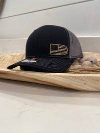 Camo Leather Distressed American Flag Hat