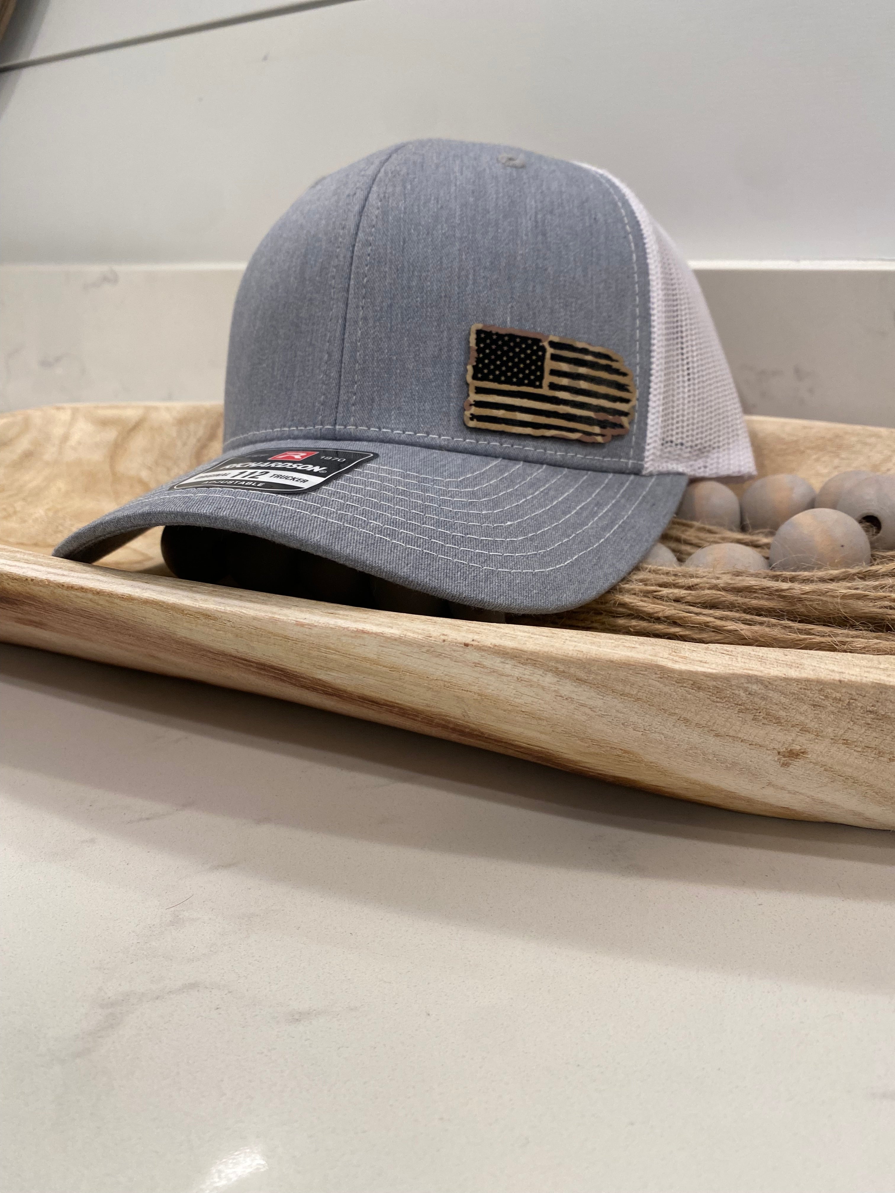 Camo Leather Distressed American Flag Hat