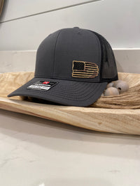 Camo Leather Distressed American Flag Hat