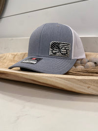 Carbon Fiber Leather Fishing Hook and Antler American Flag Hat